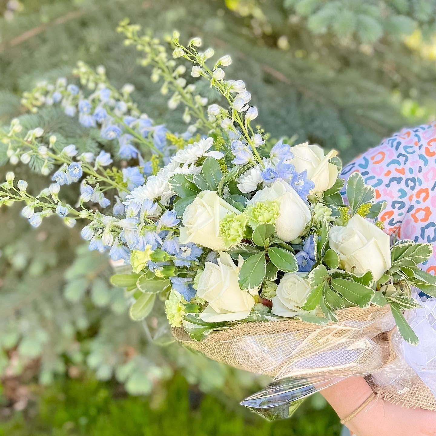 Delphinium wrist corsage